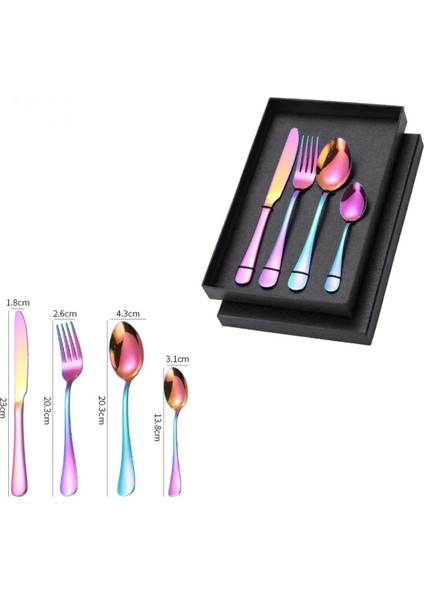 Premium Kalite Bpa'sız Paslanmaz Çelik Çatal, Kaşık ve Bıçak Seti Gökkuşağı Renk 4 Parça (24+ Ay) fiyatları