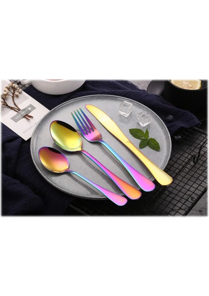 Premium Kalite Bpa'sız Paslanmaz Çelik Çatal, Kaşık ve Bıçak Seti Gökkuşağı Renk 4 Parça (24+ Ay) modelleri