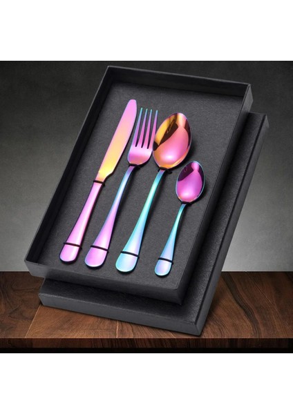 Premium Kalite Bpa'sız Paslanmaz Çelik Çatal, Kaşık ve Bıçak Seti Gökkuşağı Renk 4 Parça (24+ Ay) fırsatları