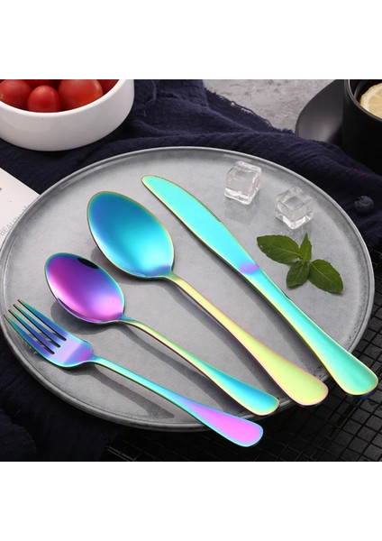 Premium Kalite Bpa'sız Paslanmaz Çelik Çatal, Kaşık ve Bıçak Seti Gökkuşağı Renk 4 Parça (24+ Ay) indirimleri