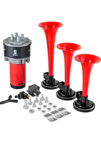 Techmrt Korna Kompresörlü Üç Plastik Borulu 12V Kirmizi