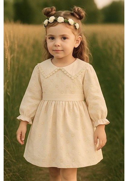 Kız Çocuk Elbise Uzun Kollu Fistolu V Yaka Özel Gün Doğum Günü Düğün Parti Günlük Kız Bebek Elbise