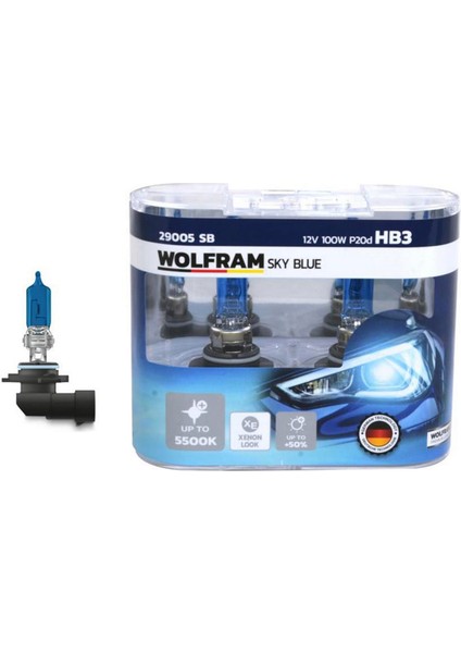 Techmrt Ampul 12V Hb3 100 P20D Sky Blue Beyaz Işik