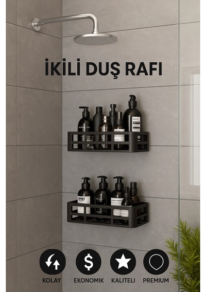 Yapışkanlı Duvar Rafı Organizer Banyo Rafı Duş Rafı Mutfak Rafı Havluluk Sabun Krem Şampuanlık