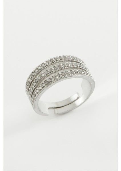 Techmrt Üç Sıra Zirkon Taşlı Yüzük-Gümüş Rengi fiyatları