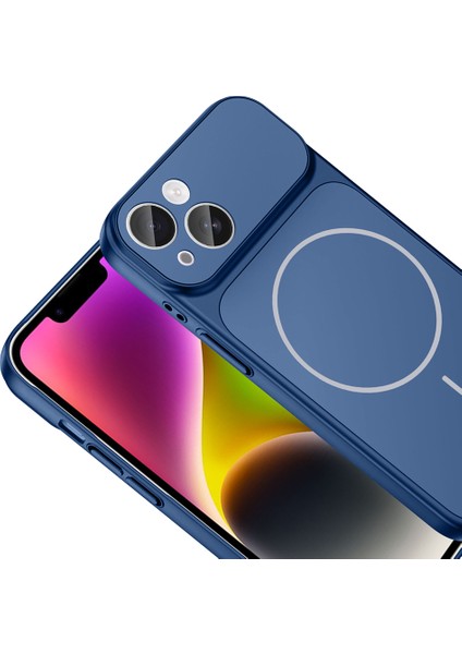 Iphone 13 Kılıf M-Safe Şarj Özellikli Kamera Camlı Formen Kapak-Mavi fiyatları