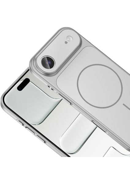 Iphone 17 Air Kılıf M-Safe Şarj Özellikli Kamera Camlı Formen Kapak-Gümüş + Cam Ekran Koruyucu modelleri