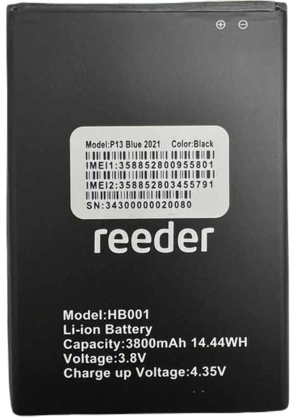 Reeder P13 Blue 2021 Batarya Pil Orjinal HB001