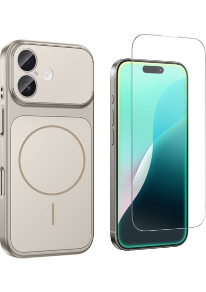 Iphone 17 Kılıf M-Safe Şarj Özellikli Kamera Camlı Formen Kapak-Gri + Cam Ekran Koruyucu