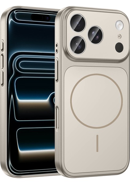 Iphone 17 Pro Max Kılıf M-Safe Şarj Özellikli Kamera Camlı Formen Kapak-Gri