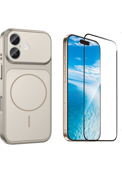 Iphone 16 Kılıf M-Safe Şarj Özellikli Kamera Camlı Formen Kapak-Gri + Tam Kaplayan Antistatik Esd Ekran Koruyucu