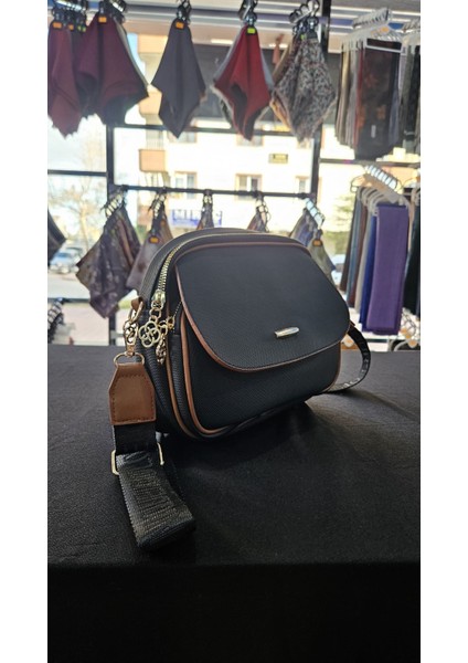 3 Gözlü Bayan Omuz Çantası Siyaha Taba