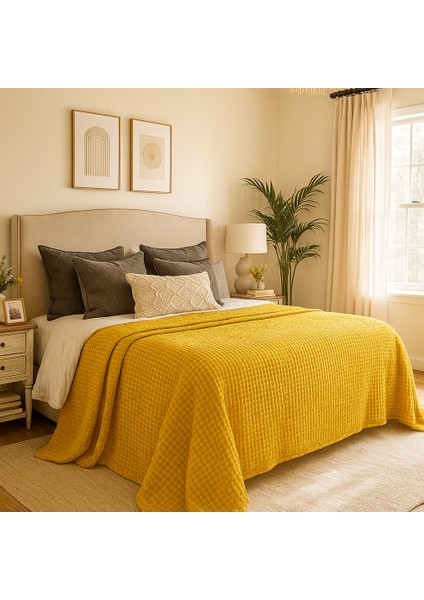 Waffle 4 Katlı %100 Pamuk Premium Hardal Renk Yatak Örtüsü Tek Kişilik 160X240 cm modelleri