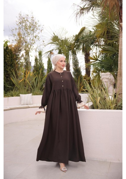 Ankanoor Önlüklü Oversize Keten Elbise ANKA255095 modelleri