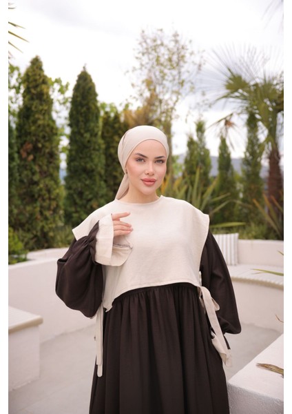 Ankanoor Önlüklü Oversize Keten Elbise ANKA255095 fırsatları