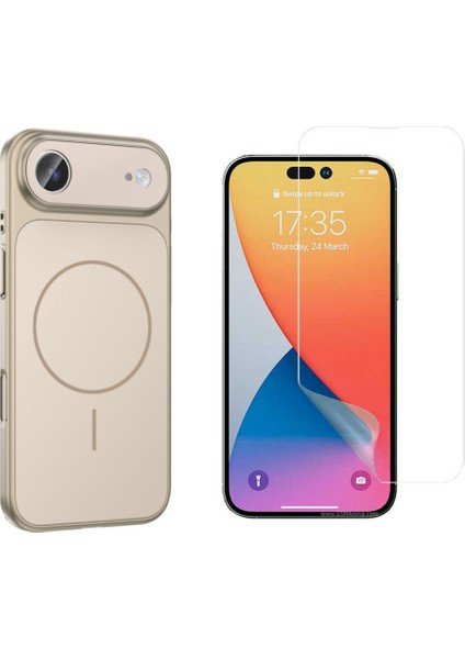 Iphone 17 Air Kılıf M-Safe Şarj Özellikli Kamera Camlı Formen Kapak-Gold + Nano Ekran Koruyucu