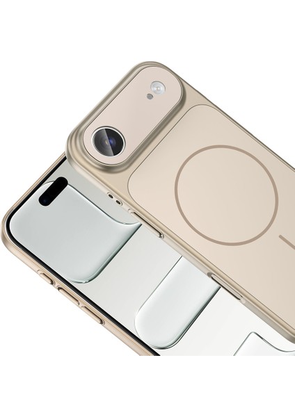 Iphone 17 Air Kılıf M-Safe Şarj Özellikli Kamera Camlı Formen Kapak-Gold + Nano Ekran Koruyucu modelleri