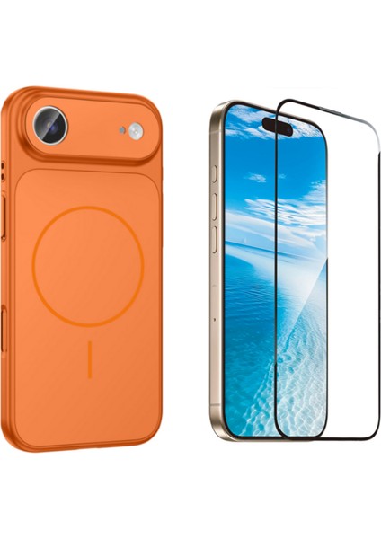 Iphone 17 Air Kılıf M-Safe Şarj Özellikli Kamera Camlı Formen Kapak-Turuncu + Tam Kaplayan Antistatik Esd Ekran Koruyucu