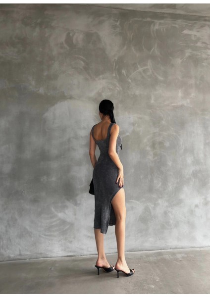 Kaşkorse Aşit Yıkamalı Yırtmaçlı Elbise modelleri