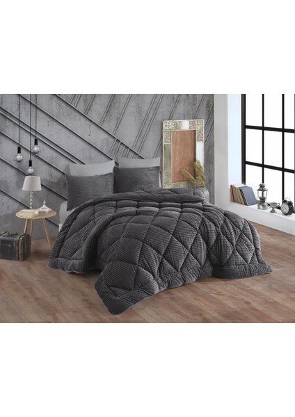 Comfort Yorgan Seti Çift Kişilik Stripe Antrasit