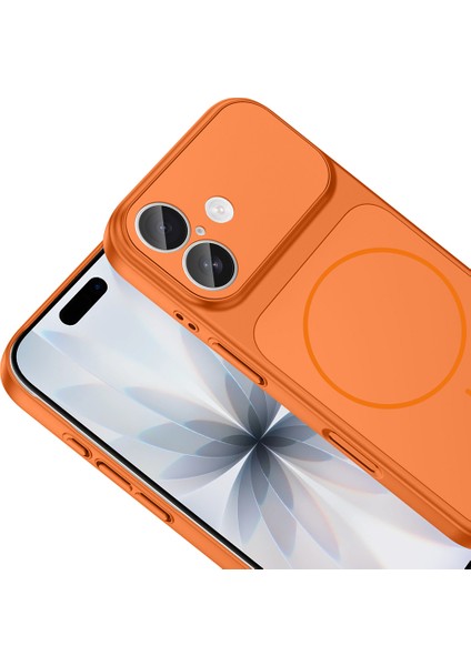 Iphone 16 Kılıf M-Safe Şarj Özellikli Kamera Camlı Formen Kapak-Turuncu + Nano Ekran Koruyucu modelleri