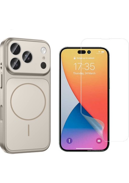 Iphone 17 Pro Max Kılıf M-Safe Şarj Özellikli Kamera Camlı Formen Kapak-Gri + Nano Ekran Koruyucu