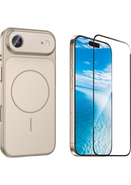 Iphone 17 Air Kılıf M-Safe Şarj Özellikli Kamera Camlı Formen Kapak-Gold + Tam Kaplayan Antistatik Esd Ekran Koruyucu
