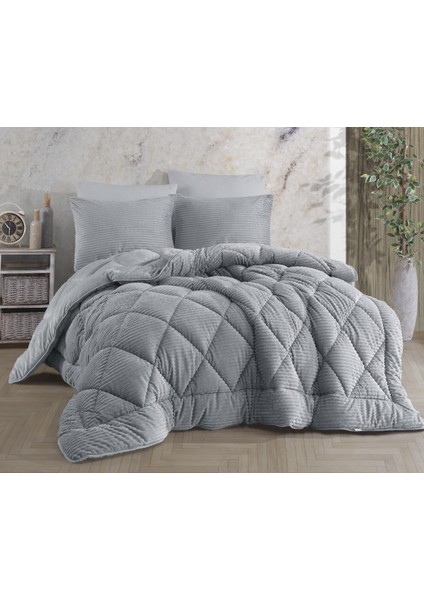 Comfort Yorgan Seti Çift Kişilik Stripe Gri