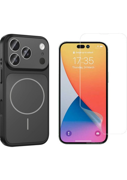 Iphone 17 Pro Kılıf M-Safe Şarj Özellikli Kamera Camlı Formen Kapak-Siyah + Nano Ekran Koruyucu
