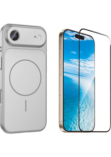 Iphone 17 Air Kılıf M-Safe Şarj Özellikli Kamera Camlı Formen Kapak-Gümüş + Tam Kaplayan Antistatik Esd Ekran Koruyucu