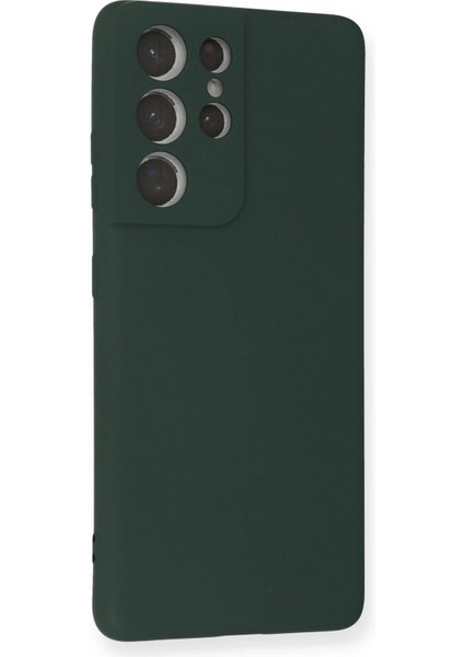 Samsung Galaxy S21 Ultra Kılıf Nano Içi Kadife Silikon - Koyu Yeşil