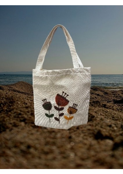 Işlemeli Bez Çanta Çiçek Desenli