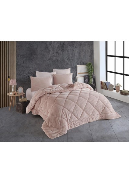 Comfort Yorgan Seti Çift Kişilik Stripe Pudra
