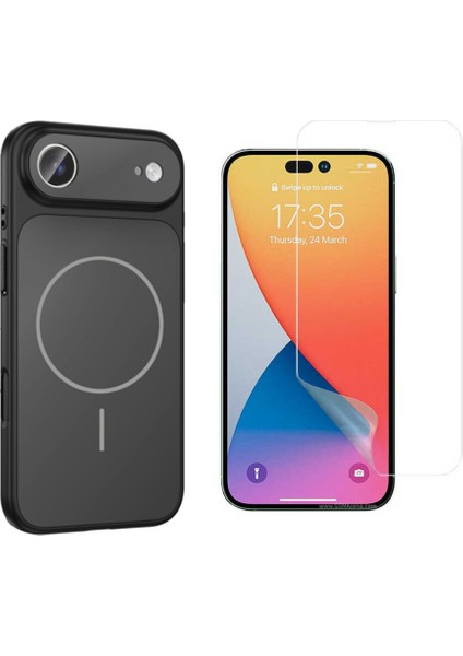 Iphone 17 Air Kılıf M-Safe Şarj Özellikli Kamera Camlı Formen Kapak-Siyah + Nano Ekran Koruyucu