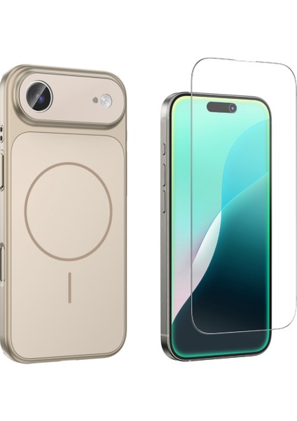 Iphone 17 Air Kılıf M-Safe Şarj Özellikli Kamera Camlı Formen Kapak-Gold + Cam Ekran Koruyucu
