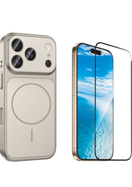 Iphone 17 Pro Max Kılıf M-Safe Şarj Özellikli Kamera Camlı Formen Kapak-Gri + Tam Kaplayan Antistatik Esd Ekran Koruyucu