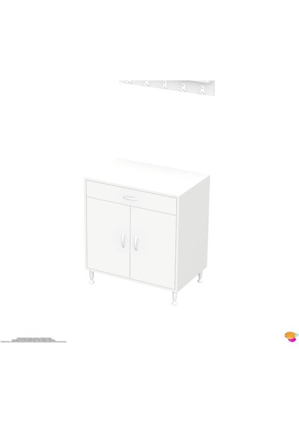 Asel (Xl) Set Ocak Altı Dolap 1 Çekmece Çift Kapaklı ve 1 Gözlü Tüp Bölmeli Beyaz Dolap 70X88X48 cm