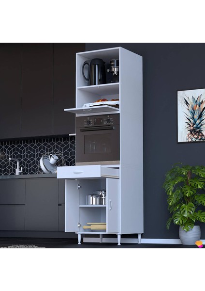 Aden Ankastre Dolap: Tek Çekmece, 3 Kapak, 4 Göz Raflı Mutfak, Kiler Dolabı Beyaz 60X239.7X56 cm modelleri