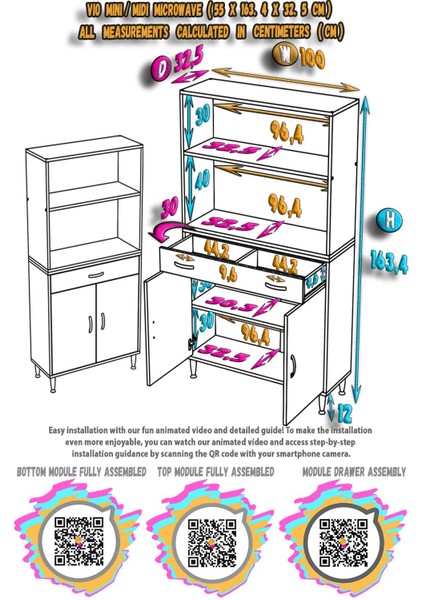 Alp Mutfak Fırın Dolabı Çekmeceli 100 cm Beyaz Mini/midi Mikrodalga Mutfak Dolabı 100X163,4X32.5 cm fiyatları
