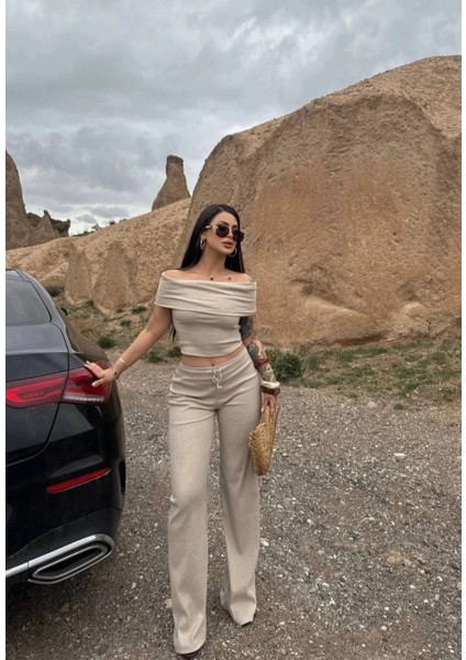 Madonna Yaka Bol Paça Pantolonlu Takım