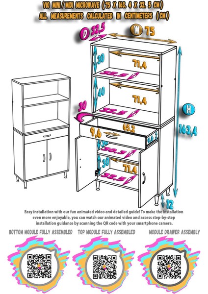 Alp Mutfak Fırın Dolabı 75 cm Beyaz Dolap Mini/midi Mikrodalga Mutfak Dolabı 75X163,4X32.5 cm fiyatları