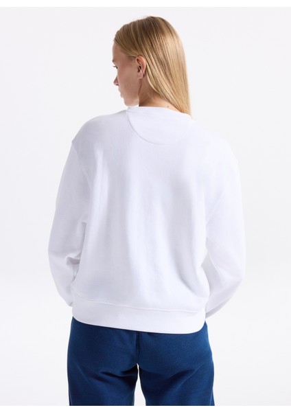 Yuvarlak Yaka Baskılı Beyaz Kadın Sweatshırt Studded Kadın Sweatshirt indirimleri