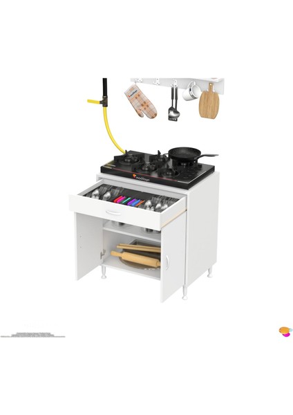 Milas (Xxl) Mutfak Dolabı Set Ocak Altı Dolap Mutfak Dolabı 2 Bölme Beyaz Dolap 75X88X48 cm