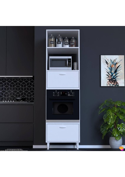 Side Ankastre Çift Kapaklı Mini/midi Mikrodalga Fırın Dolabı Beyaz Dolap 60X217X56 cm