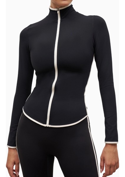 Base Contrast Trim Zip Up Jacket Şekillendirici Kontrast Detaylı Kadın Ceket