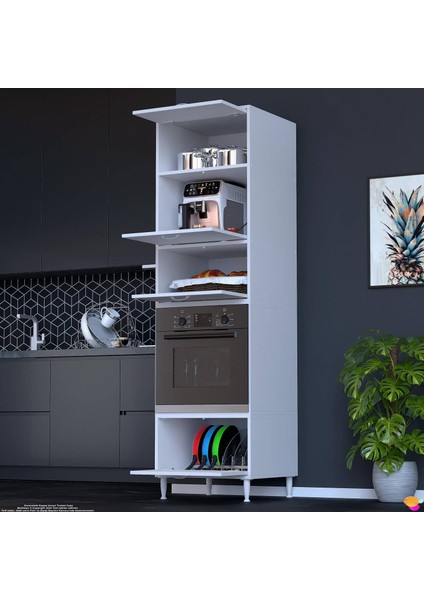 Liva Kiler Mutfak Dolabı Ankastre Fırın Dolabı 4 Kapaklı Ekmeklik Bölmeli Beyaz Dolap 60X217X56 cm fiyatları