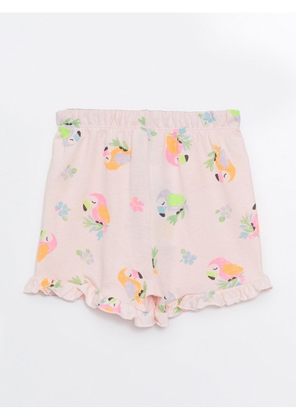 Yeni Sezon Beli Lastikli Baskılı Kız Bebek Şort modelleri