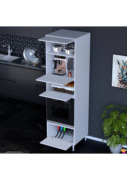 Liva Kiler Mutfak Dolabı Ankastre Fırın Dolabı 4 Kapaklı Ekmeklik Bölmeli Beyaz Dolap 60X217X56 cm modelleri