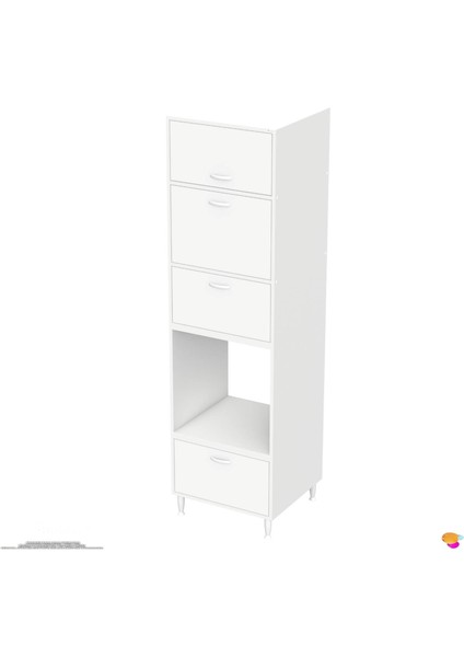 Liva Kiler Mutfak Dolabı Ankastre Fırın Dolabı 4 Kapaklı Ekmeklik Bölmeli Beyaz Dolap 60X217X56 cm