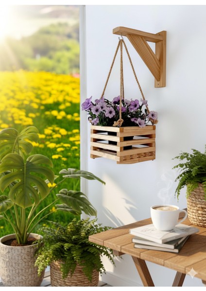 Halatlı Ahşap Çiçeklik